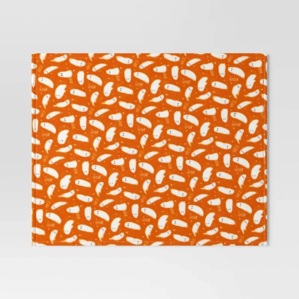 Halloween Ghost Printed Plush Throw Blanket Orange/Ivory - Hyde & EEK!